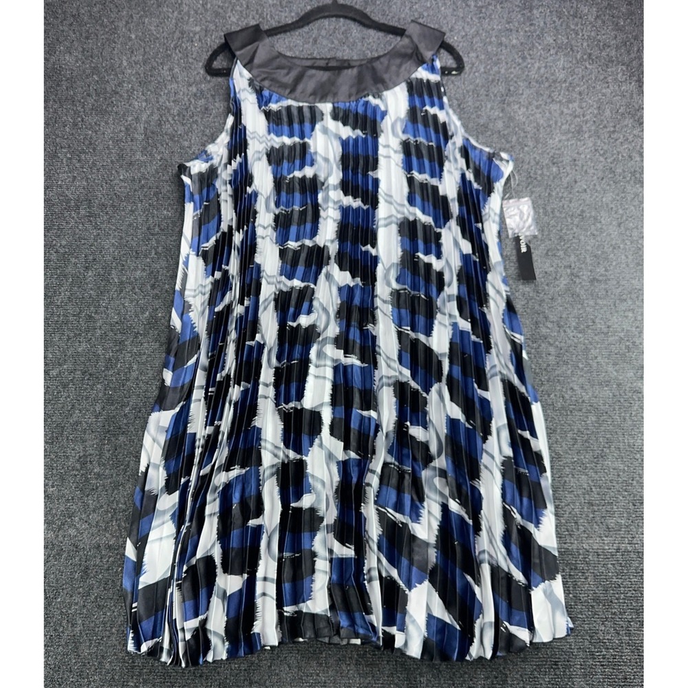 Voir Voir Plus Size 22W Blue Abstract Accordion Pleat Satin Trim Dress D1099